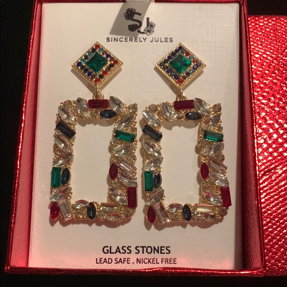 Sincerly Jules Multicolor Glass Stone Earrings NIB